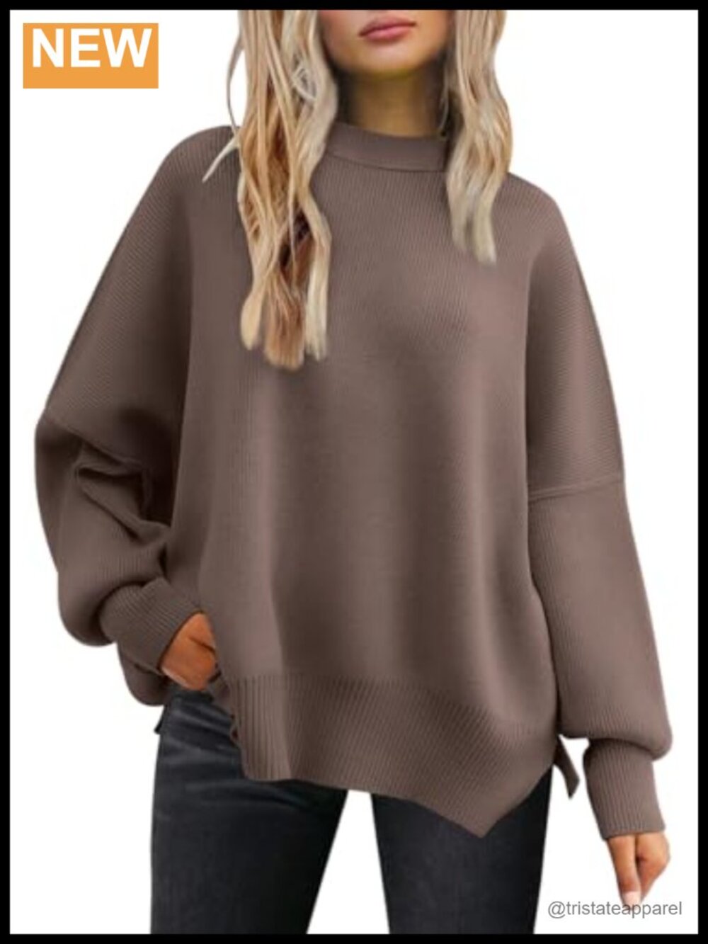 Oversized Batwing Knit Sweater Crewneck Long Sleeve Tunic